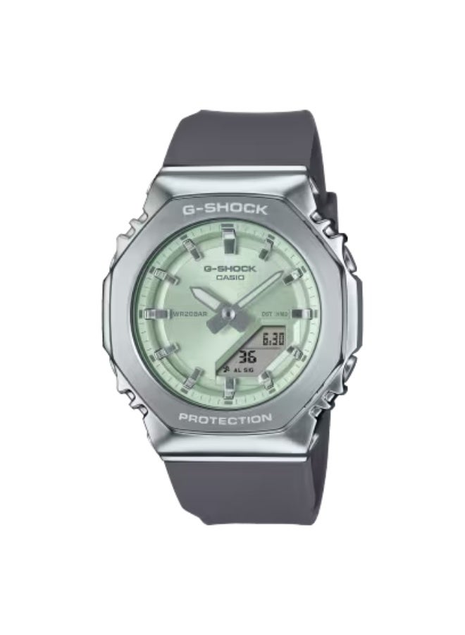 CASIO G-SHOCK GM-S2110-3AER Women’s Compact, Bio-Based Resin Band (Green Tone), Dial (Green Tone), Metal Bezel, Shock Resistant, 200m Water Resistance, World Time, Stopwatch, Timer, LED Light